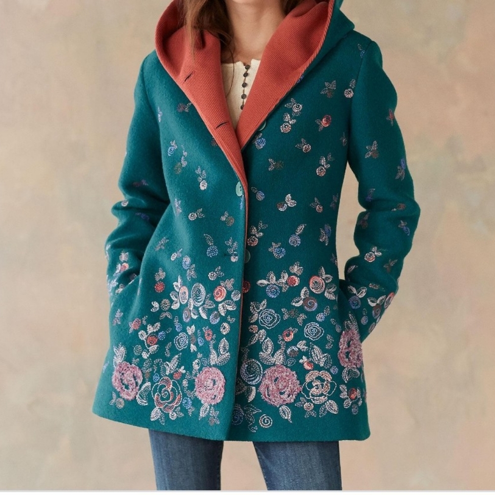 Ivko embroidered boiled wool short coat.  Beautiful colors, very warm, extremely